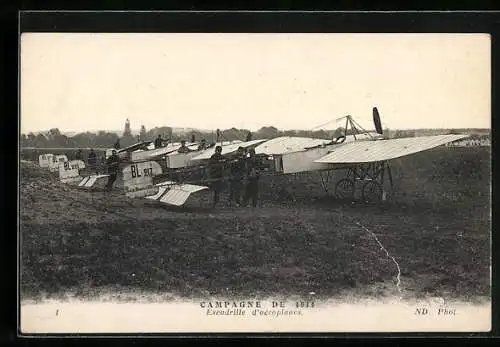 AK Campagne de de 1914, Escadrille d`aéroplanes, Eindecker-Flugzeuge