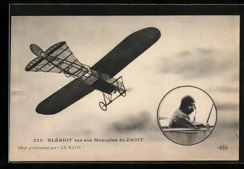 AK Blériot sur son Monoplan Blériot, Eindecker-Flugzeug