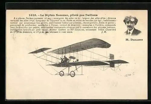 AK Le Biplan Sommer, piloté par M. Daillens, Doppeldecker-Flugzeug