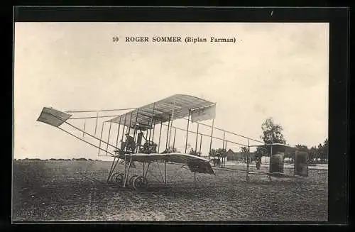 AK Le Sommer, Pilot in Doppeldecker-Flugzeug