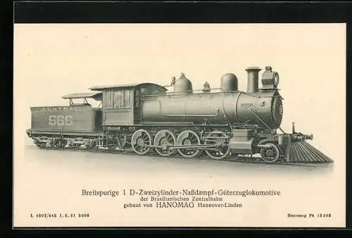 AK Eisenbahn, Breitspurige 1D-Zweizylinder-Nassdampf-Güterzuglokomotive der Brasilianischen Zentralbahn