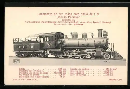 AK Hannover-Linden, Hanomag, Locomotiva de dez rodas para bitola de 1 m Viacao Bahiana