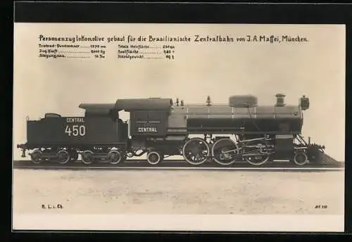 AK Lokomotive von J. A. Maffei der Brasilianischen Zentralbahn, Nr. 450