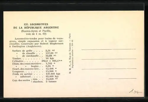 AK Robert Stephenson-Lokomotive der Buenos-Ayres et Pacific, Nr. 2367