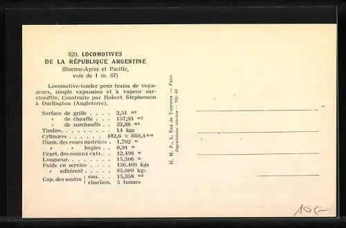 AK Robert Stephenson-Lokomotive der Buenos-Ayres et Pacific Nr. 2367