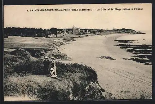 AK Sainte-Marguerite-de-Pornichet, La Côte et la Plage prises à l`Ouest