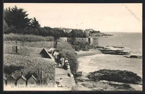 AK Sainte-Marie-de-Pornic, Vue sur la plage Moutons et les cabines de bain le long de la côte rocheuse