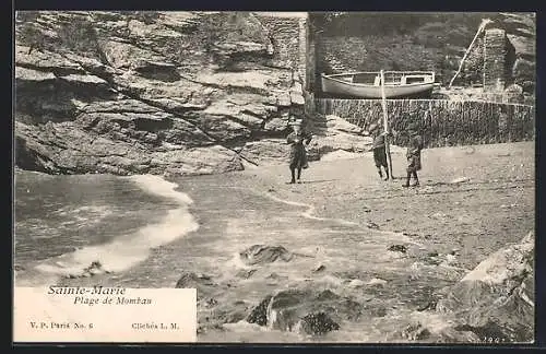 AK Sainte-Marie, Plage de Mombau avec bateau et enfants sur le rivage