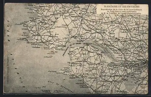 AK Saint-Nazaire, Carte des environs avec voies ferrées et routes principales