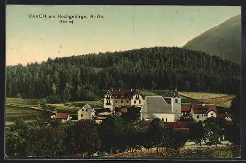 AK Raach am Hochgebirge, Ortspartie mit Kirche