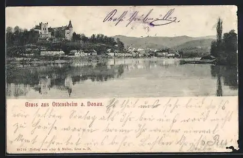 AK Ottensheim a. Donau, Uferpartie mit Schloss