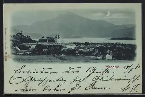 Mondschein-AK Mondsee, Teilansicht mit Kirche