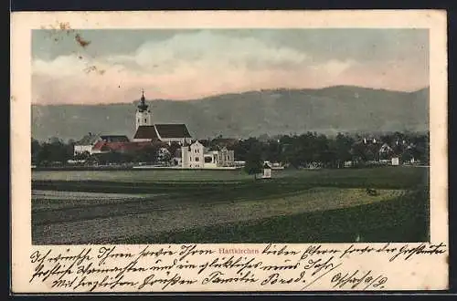 AK Hartkirchen, Ortsansicht mit der Kirche vom Feld aus