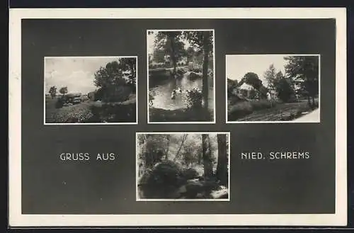 AK Schrems /N.-Oe., Niederschrems, Hünengrab, Teich, Waldpartie