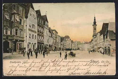 AK Steyr /Ob.-Oe., Stadtplatz mit Gasthof