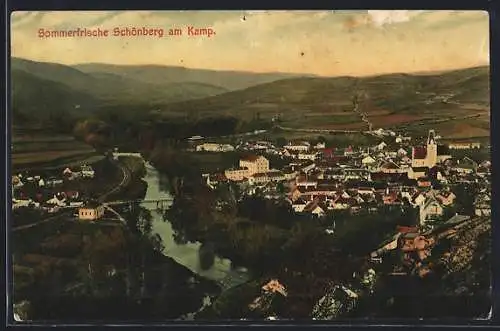 AK Schönberg am Kamp, Ortsansicht aus der Vogelschau