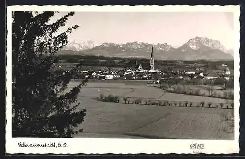 AK Schwanenstadt /O. Ö., Ortsansicht mit Bergpanorama