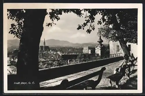 AK Steyr /O. Ö., Ortsansicht mit Kirche