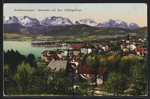 AK Gmunden, Salzkammergut, Teilansicht mit dem Höllengebirge