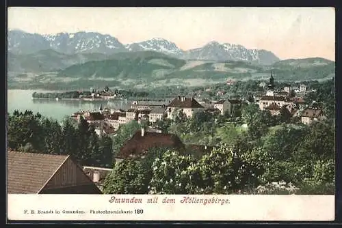 AK Gmunden, Panoramaansicht mit Höllengebirge