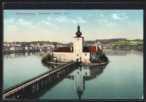 AK Gmunden, Schloss Ort mit Umgebung