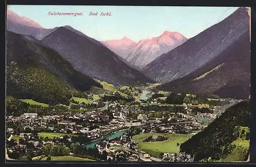 AK Bad Ischl, Salzkammergut, Teilansicht mit Bergen