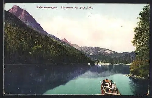 AK Bad Ischl, Salzkammergut, Nussensee mit Boot