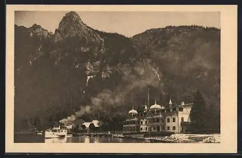 AK Weissenbach am Attersee, Salzkammergut, Uferpartie mit Hotel