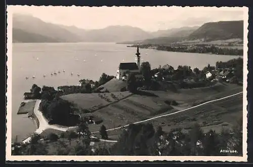 AK Attersee, Ortspartie mit Kirche