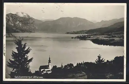 AK Attersee, Salzkammergut, Uferpartie mit Kirche