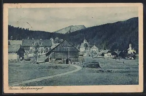 AK Gosau, Salzkammergut, Ortspartie mit Kirche