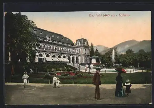 AK Bad Ischl, Kurhaus mit Springbrunnen