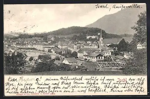 AK Ischl, Blick auf den Ort und die Kirche