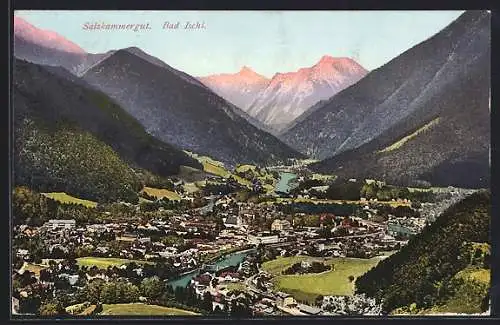 AK Bad Ischl, Salzkammergut, Teilansicht mit Bergen