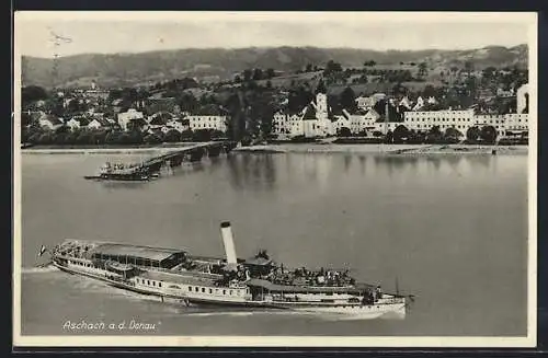 AK Aschach a. d. Donau, Uferpartie mit Dampfer Schönbrunn