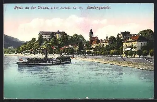 AK Grein a. d. Donau, Landungsplatz, Dampfer