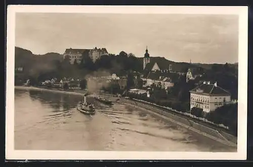 AK Grein a. d. Donau, Dampfer auf dem Wasser