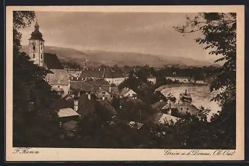 AK Grein a. d. Donau, Ortsansicht aus der Vogelschau