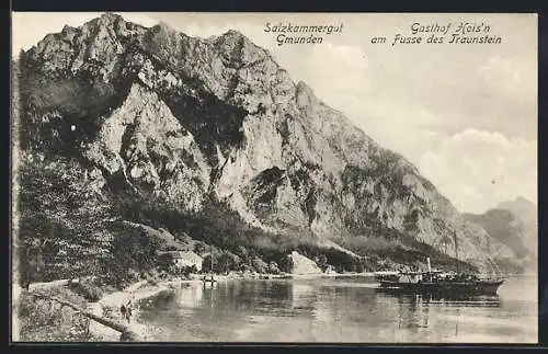 AK Gmunden /Salzkammergut, Gasthof Hois`n am Fusse des Traunstein