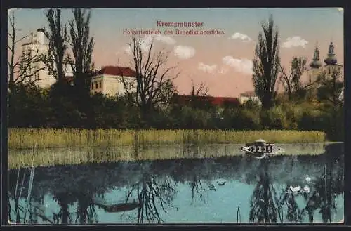 AK Kremsmünster, Hofgartenteich des Benediktinerstiftes