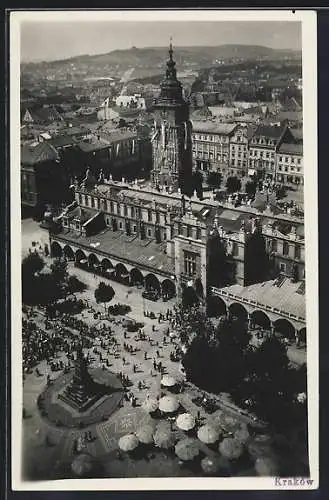 AK Kraków, Belebter Markt aus der Vogelschau