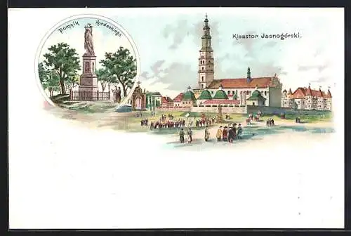 Lithographie Tschenstochau-Czestochowa, Klasztor Jasnogorski, Pomnik Kordeckiego