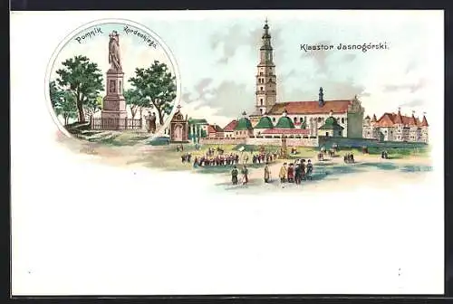 Lithographie Tschenstochau-Czestochowa, Klasztor Jasnogorski, Pomnik Kordeckiego