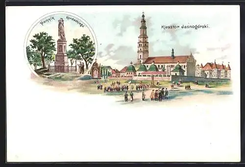 Lithographie Tschenstochau-Czestochowa, Klasztor Jasnogorski, Pomnik Kordeckiego