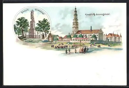 Lithographie Tschenstochau-Czestochowa, Klasztor Jasnogorski, Pomnik Kordeckiego