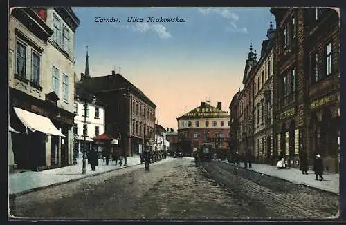 AK Tarnów, Ulica Krakowská mit Strassenbahn