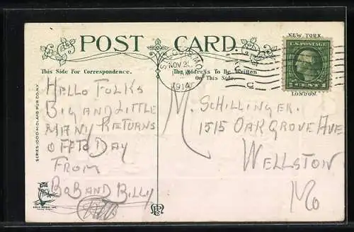 AK Thanksgiving, Truthähne mit Früchten, Passepartout mit Apfelzweig