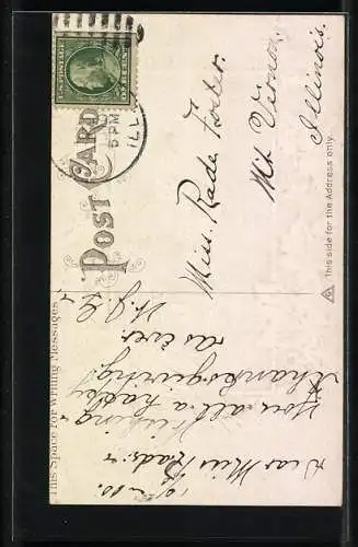 AK Thanksgiving, Truthahn mit Herbstlaub und verschneiter Landschaft