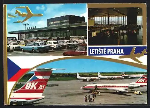 AK Letiste Praha, Flughafen, Flugzeuge, 3 Ansichten