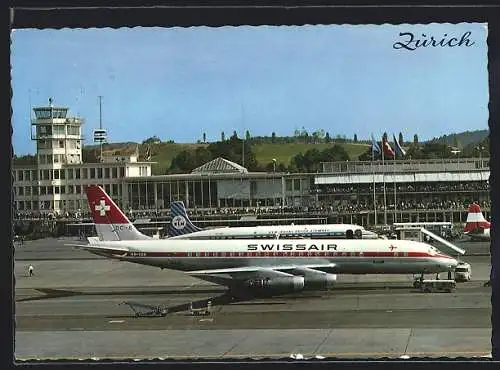 AK Zürich, Flugzeug der Swissair auf dem Flughafen Kloten